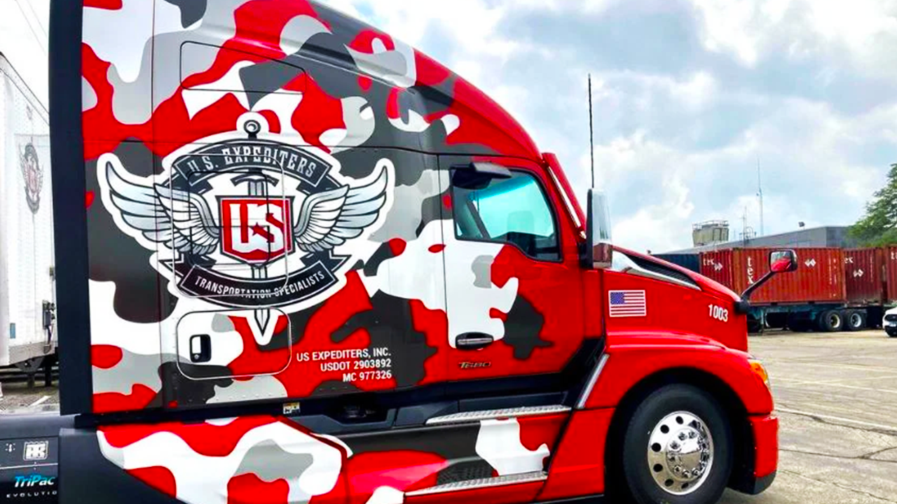 pic of a truck with red camoflauge